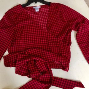 Red and Black wrap around Crop Blouse Size L